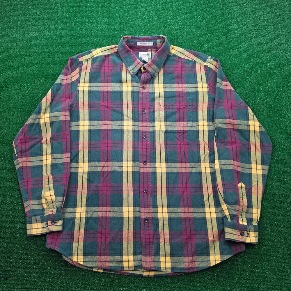 LL Bean Scotch Plaid Flannel Shirt Mens XL Traditional Fit Button Up 228061
